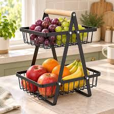 Hikrxya Cesta de Fruta de 2 Niveles - Fruteros de Cocina Negro - Desmontable Soporte Almacenamiento Canasta - Cesta de Frutas de Metal para Frutas Verduras Snacks en Casa Cocina Oficina :