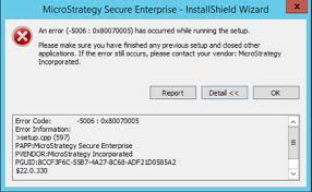 Try a repair intall of windows to cure this problem. The Installshield Wizard Error An Error 5006 0x80070005 Has Occurred While Running The Setup Occurs When Trying To Install Microstrategy 10 X On A Windows Machine