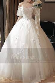 Feel yourself as a queen in vanilla dress. Ivory Off The Shoulder Ball Gown Wedding Dress Short Sleeves With Ruffles