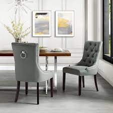 The gray barn camilla trestle base dining table with cream tufted nailhead dining chair. George Leather Dining Chair Tufted Nailhead Trim Set Of 2 On Sale Overstock 24239417