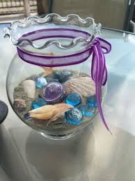 Fish Bowl Centerpiece Dollar Tree Bowl And Shells Mermaid Theme Party Mermaid Baby Showers Princess Theme Party