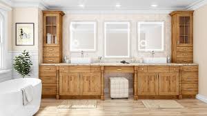 Full overlay, raised panel (full engineered door) box construction: Carolina Hickory Kitchen Bathroom Vanities