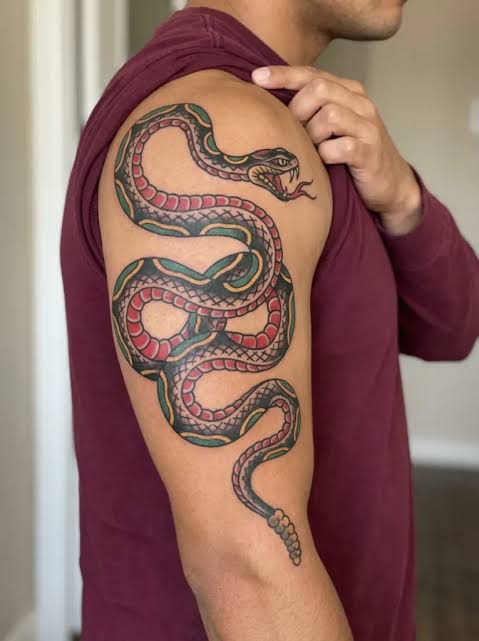 17 Eye Catching American Traditional Snake Tattoos Worth Trying