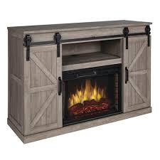 In the center of the mantel is a fully assembled infrared quartz electric fireplace with heater that helps maintain natural air humidity while adjusting the temperature in the room with a thermostat. Pleasant Hearth Barret 48 Barnboard Gray Infrared Electric Fireplace Entertainment Center At Menards