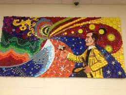 Recycled Art Projects For Middle School The Finished Mosaic Done In Plastic Bottle Caps Crayons Recycled Art Projects Classroom Art Projects Recycled Art