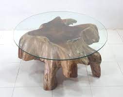 Natural twig & branch style furniture for rustic homes. Teak Root Round Glass Top Coffee Table Prime Liquidations