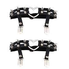 Amazon.com: Jurxy 2PCS Gothic Studded Heart Garters Leg Ring Leg Elastic  Punk Harness Garter Belt Adjustable Suspender with 2 Metal Clips – Black :  Clothing, Shoes & Jewelry