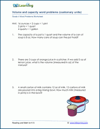 grade 4 volume and capacity word problem worksheets k5 learning