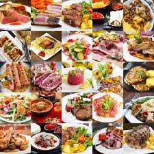 Collage of different meat dishes of international cuisine Stock Photo by  ©lsantilli 130532294