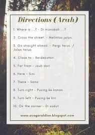 Malay Language Malaysia Bahasa Melayu Directions Arah Kosakata Bahasa Inggris Kosakata Kutipan Pendidikan