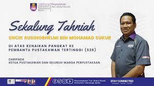 Hari ini adalah hari yang sangat membahagiakan, bertambahnya satu tahun. Ucapan Tahniah Dan Syabas Kenaikan Pangkat Staf Perpustakaan Tun Abdul Razak Engineering Library