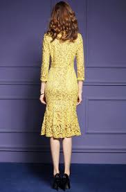 Lionstill Plus Size Gold Sheath Women Dresses High End O Neck Long Sleeves Women Yellow Lace Dresses Lace Spring Dress Women Lace Dress