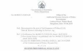 Karnataka State Police Si 2nd Provisional List 2020 Released In 2020 State Police Police Examination Results