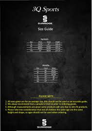 3q Size Guide 3q Sports Teamwear Ltd