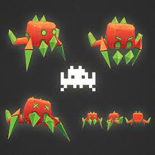 Low Poly Space Invader Set Space Art Projects Space Invaders Low Poly