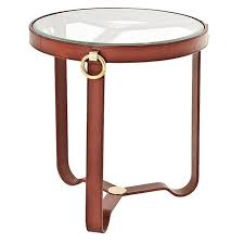 Leather Round Side Table With Antique Brass Finish Side Table Round Side Table Brass Cocktail Table