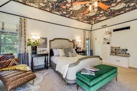 This happy retro floral pattern adds an invigorating splash of. Elegant Master Bedroom With Floral Wallpaper Ceiling Hgtv