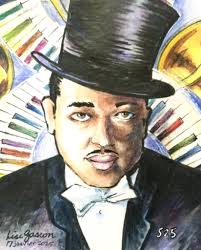 525 "Duke Ellington" Mostly Micron brushpen ( for outline and black— black  watercolour pencil isn't dark enough ) + watercolour pencils for colours.