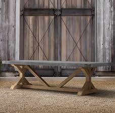 Belgian Trestle Concrete Teak Rectangular Dining Table Outdoor Farmhouse Table Concrete Dining Table Outdoor Farm Table