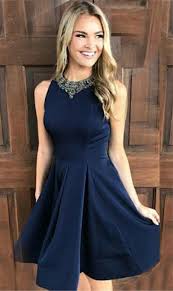 Chic Navy Stain A Line Homecoming Dresses Short Vintage Knee Length Homecoming Dress With Elegant Homecoming Dresses Homecoming Dresses Navy Homecoming Dress