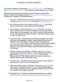 free california sublease agreement template pdf word