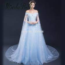 2017 Light Blue Romantic Lace Wedding Dresses With Cape Tulle Prom Dress Gowns Evening Dresses Prom