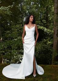You can find sheath wedding dresses with full sleeves or pair your dress with a stylish wedding jacket. Spaghetti Strap V Neckline Sheath Wedding Dress With Slit Kleinfeld Bridal