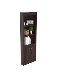 This stately piece of furniture sets the stage for any dining room or home office with its gorgeous wood finishes and generous storage space. Inval 5 Shelf 2 Door Corner Bookcase 70 1516 H X 24 316 W X 13 1516 D Espresso Standard Delivery Office Depot
