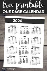 Calendar template for 11 by 17 paper. 2020 Printable One Page Year At A Glance Calendar Paper Trail Design