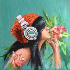 Music On World Off Sam Art Work By Salma Nasreldin Paintings Prints People Figures Portraits Female Art Music Art Print Headphones Art Music Art