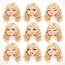 Beautiful Cartoon Blonde Girl With Magnificent Curly Hair Portrait Of Different Emotional States Set 2 Iso Curly Hair Cartoon Curly Girl Hairstyles Hair Vector