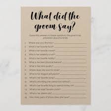 What Did The Groom Say Bridal Shower Game Program Zazzle Com In 2020 Bridal Shower Games Bridal Shower Question Game Bridal Shower