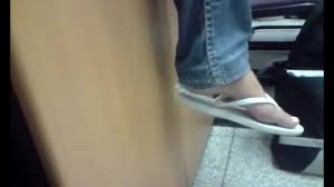 Candid white flip-flops dangling with jeans at class • Pornhex