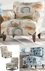 And now the ubiquitous patchwork: Coastal Upholstered Chairs In Beachy Nautical Fabrics Beach Furniture Coastal Living Rooms Elegant Coastal Decor
