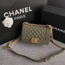Chanel Woman Leboy Chain Flap Bag Small Size Olive Green Chanel Boy Bag Small Chanel Boy Green Chanel Mini Square