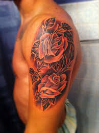 Pair of roses with leaves, on shoulderclient: 121 Traditional Modern Rose Tattoos And Designs