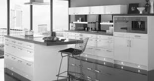 Elegant Apartment Kitchen Set Design With Grey Gloss Acrylic Cabinet Added White Panels Modern Kitchen Colours Kitchen Design Color Contemporary Kitchen Design