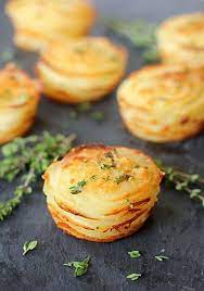 The Galley Gourmet Potato Stacks With Garlic And Fresh Thyme Gourmet Recipes Food Recipes