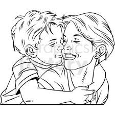 Black And White Mom Hugging Son Vector Clipart In 2020 Clip Art Mandala Design Art Vector Clipart