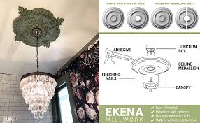 When replacing an old light fixture, i noticed that the new fixture had a smaller base which didn't fully cover the drywall gaps around electric box. Ekena Millwork Cm09ma Maria Ceiling Medallion 9 5 8 Od X 1 1 8 P Fits Canopies Up To 1 3 4 Factory Primed Decorative Ceiling Medallions Amazon Com