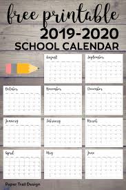 2019 2020 Printable School Calendar Paper Trail Design School Calendar School Student Binders