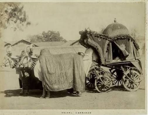 In the old days, a Palanquin (Carriage), also called a Doli and , was used to carry the bride to the groom's residence. Often seen as the traditional way of welcoming the