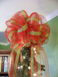 Red Green Gold Stripe Deco Mesh Christmas Tree Topper Bow Mesh Christmas Tree Christmas Tree Bows Tree Topper Bow