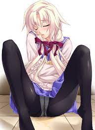 bow buresu closed eyes hairbow kagamigawa chloe long hair  memories off memories off 6 panties panties under pantyhose pantyhose  pantyshot peeing ribbon school uniform sitting tied hair twintails underwear