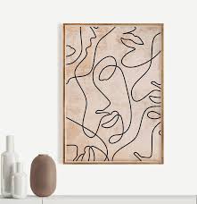 One Line Face Drawing Print Continuous Line Black Beige Etsy Wall Printables Printable Wall Art Drawing Prints