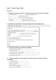 How to study unit test 7 flashcards for free? Short Test Past Simple Unit 7 Elementary Solutions Worksheet