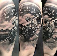 Motorcycle frenzy are usually seen wearing dark leather jackets, chains hanging their denims, gloves and bodies inked in various parts. Amazing Motorcycle Motorbike Bike Racing Black And Grey Realistic Art Tattoo Work By Csaba Tattoo Anansi Munich Bike Tattoos Motorcycle Tattoos Racing Tattoos