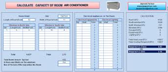 A btu or british thermal unit is a measurement of how much energy is required to raise the temperature of one pound of water by one degree. Room Air Conditioning Size Calculator Excel Sheet