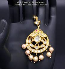 18k Gold And Diamond Polki Pankhi Fan Maang Tika With Natural Mozambique Garnets Gold Enamel Jewelry Polki Diamond