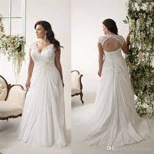 Discount 2019 Plus Size Wedding Dresses With Pleats V Neck A Line Sleeveless Bridal Gowns Floor Length Lace Up Back Beach Wedding Dress Simple A Line Wedding Dr Cheap Bridal Dresses
